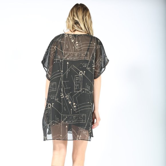 Widow Tunic - Atelier Printed Chiffon Black Sheer - Picture 2 of 7